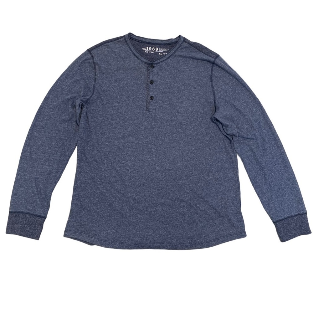 💜 Gap 1969 Men's XL Blue Heather Long Sleeve Henley Shirt | Cotton Blend